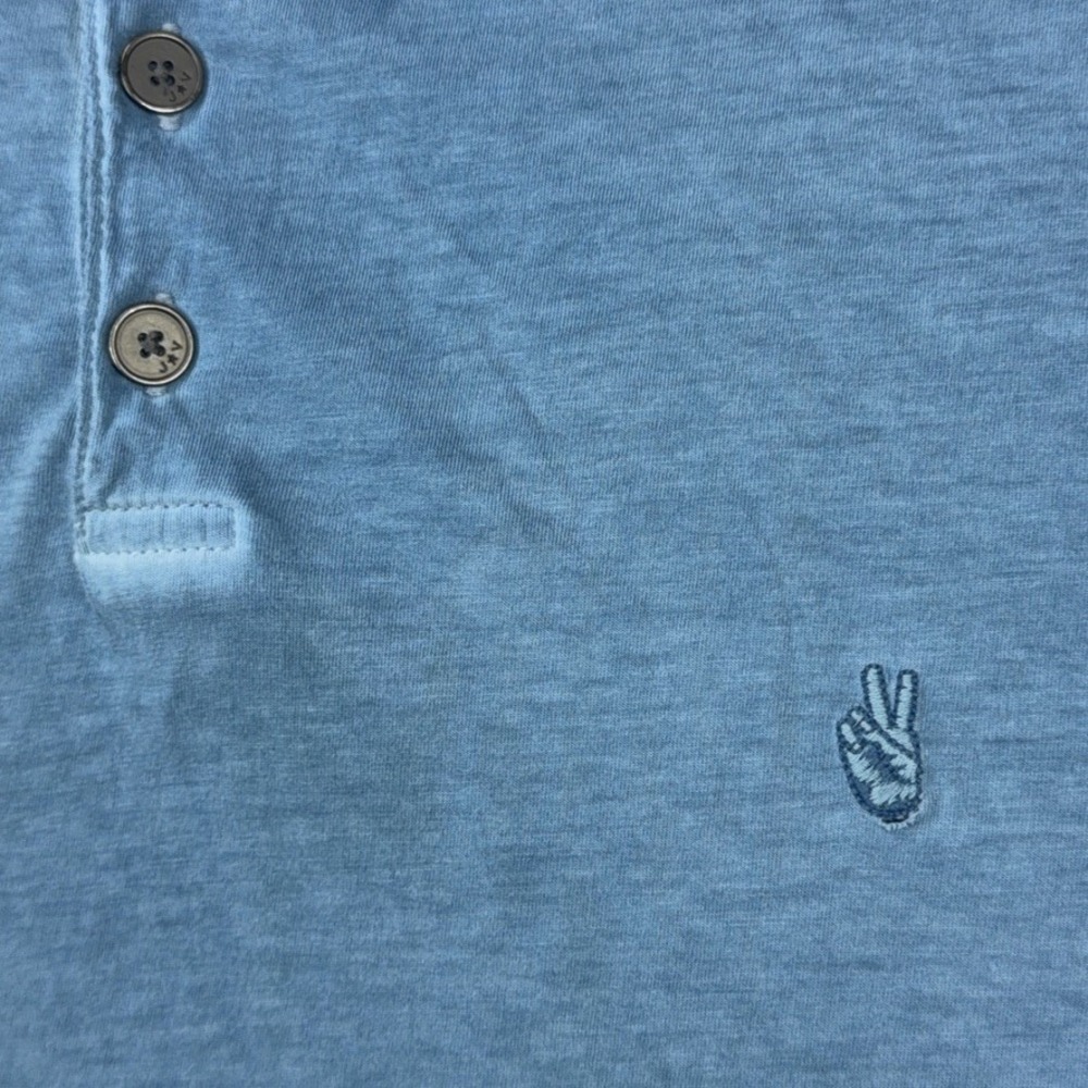 John Varvatos Polo Shirt Mens XL Blue Short Sleeve Peace Sign Slub Cotton Casual - Picture 5 of 11